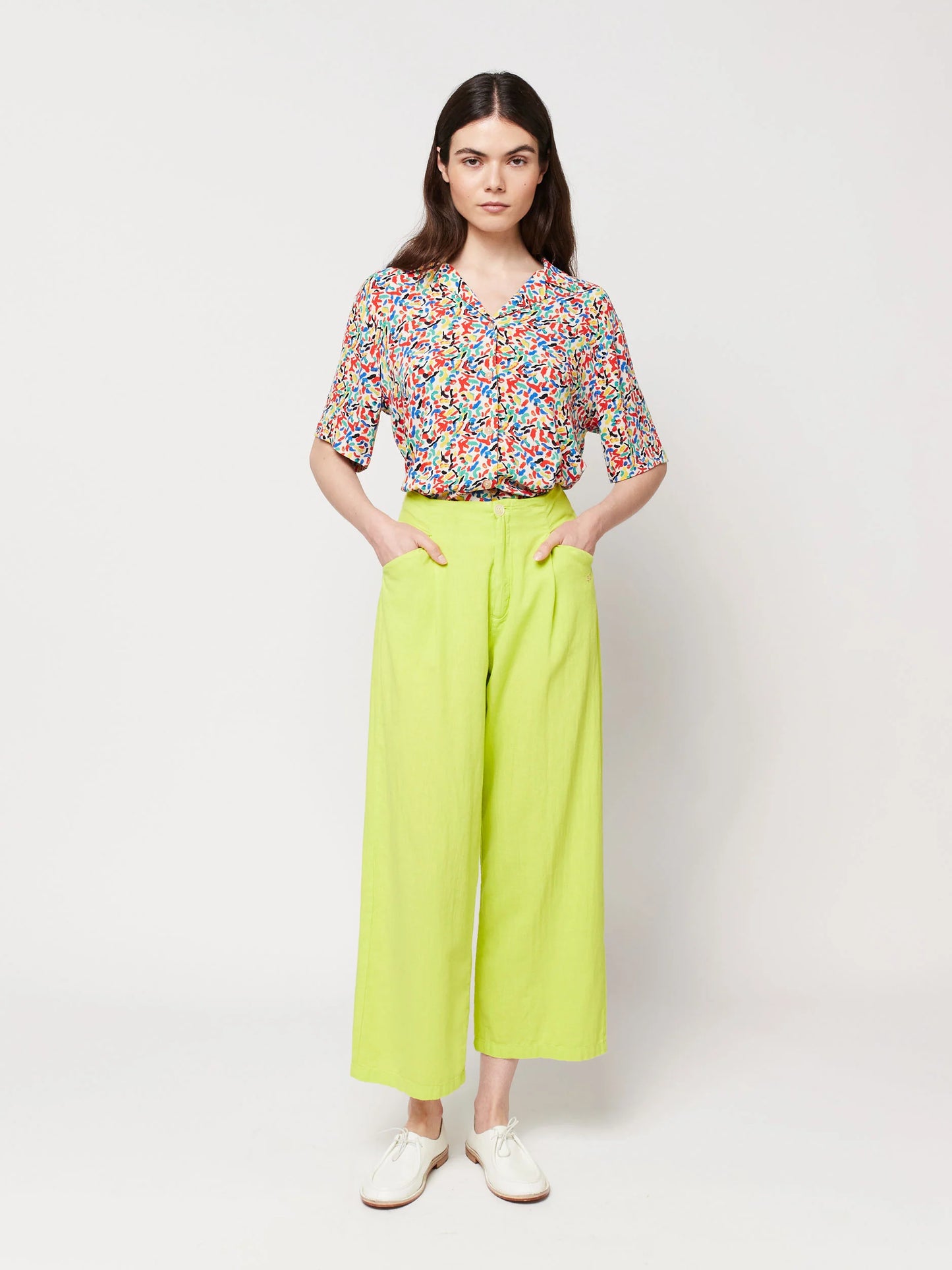 Pantalon vert citron à pinces