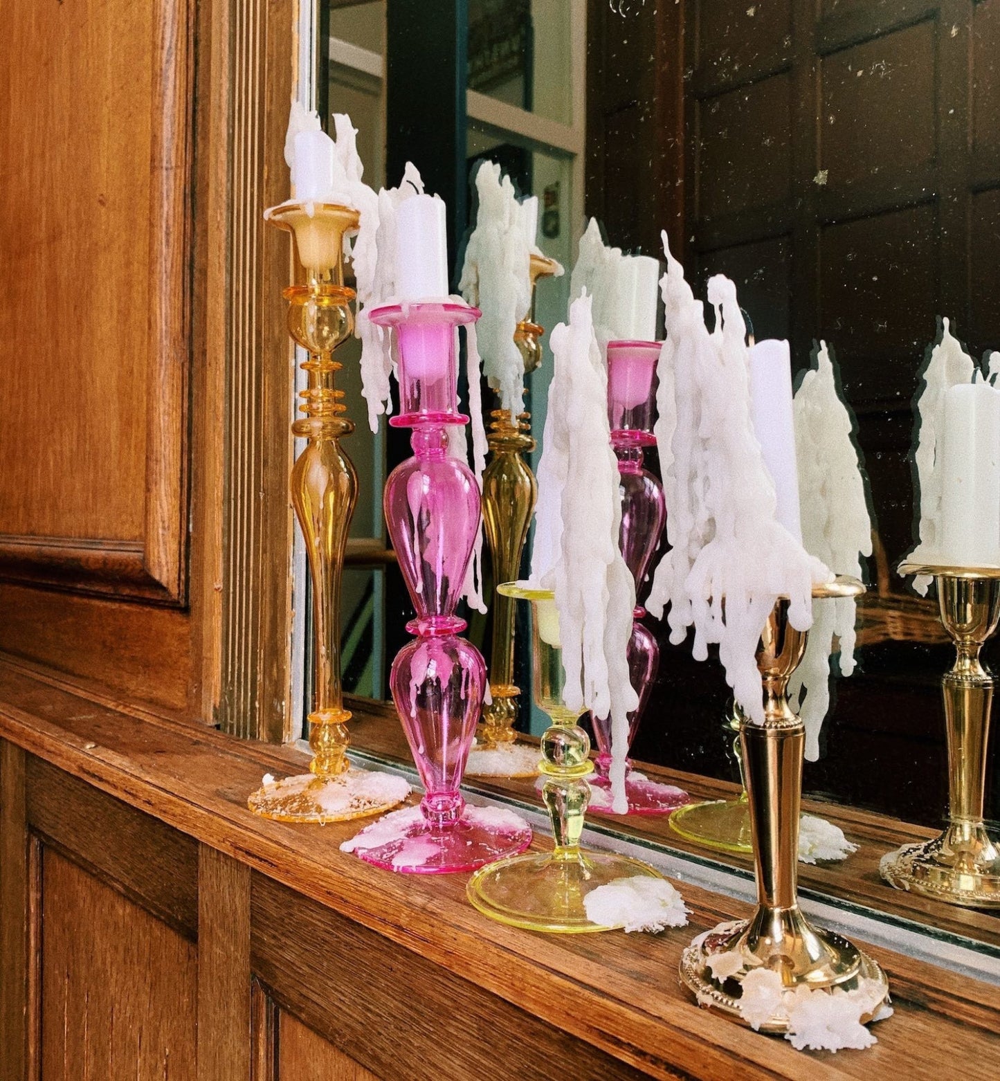 Bougeoir en verre orange