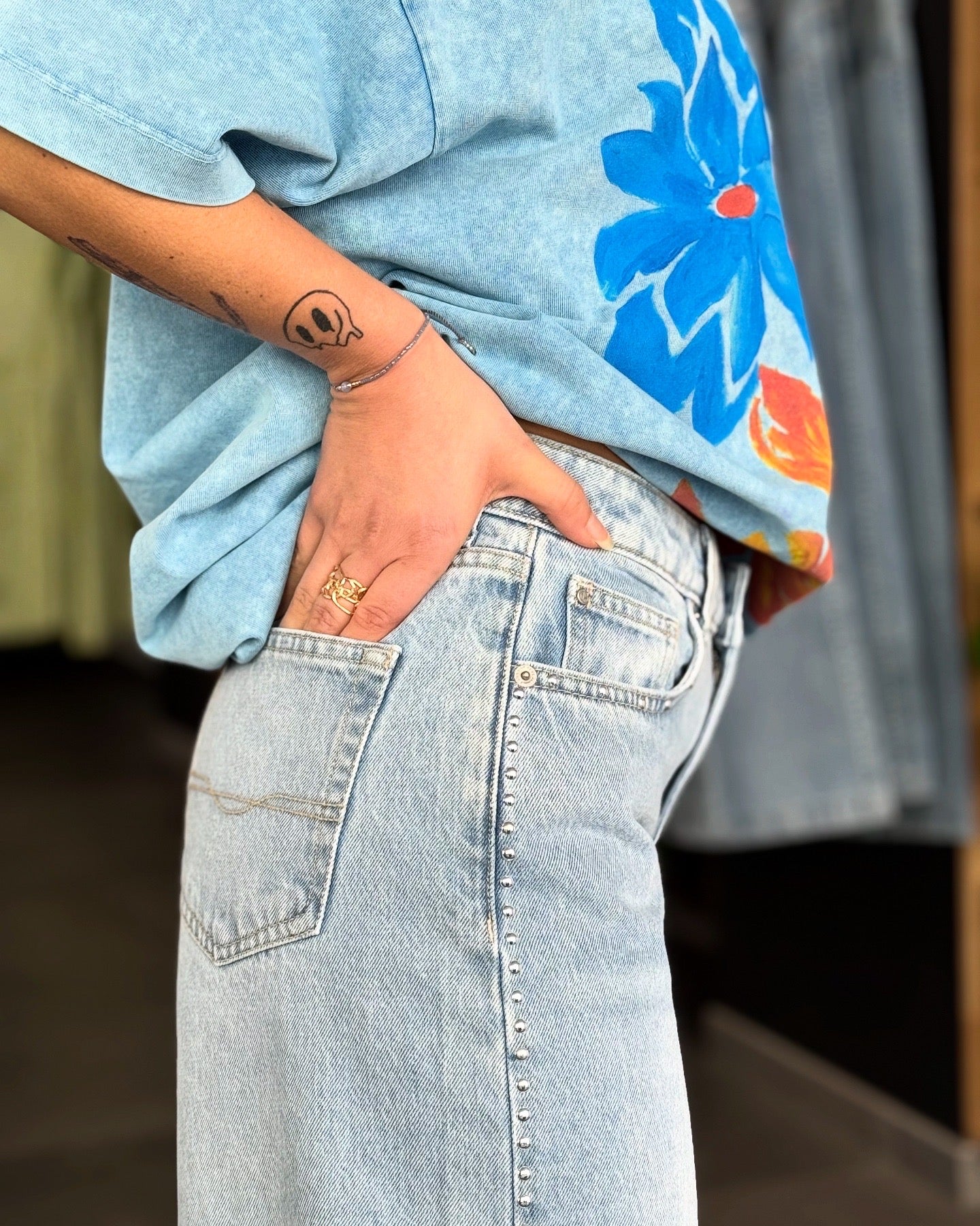 Denim Wide leg Rivets
