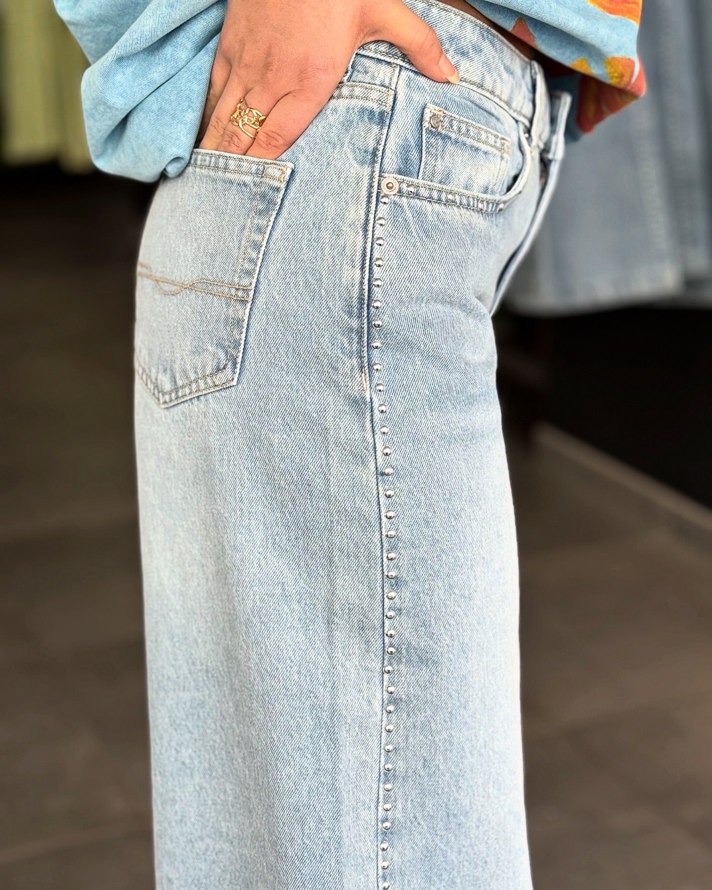 Denim Wide leg Rivets