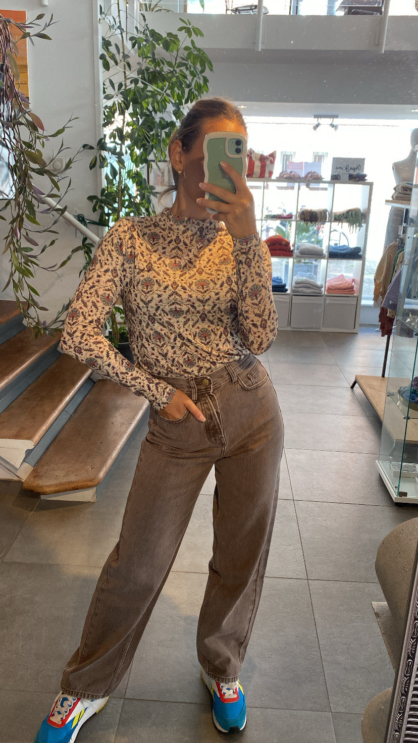 Denim Barrel taille haute brun