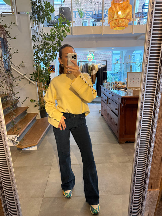 Denim Flare velours bleu marine