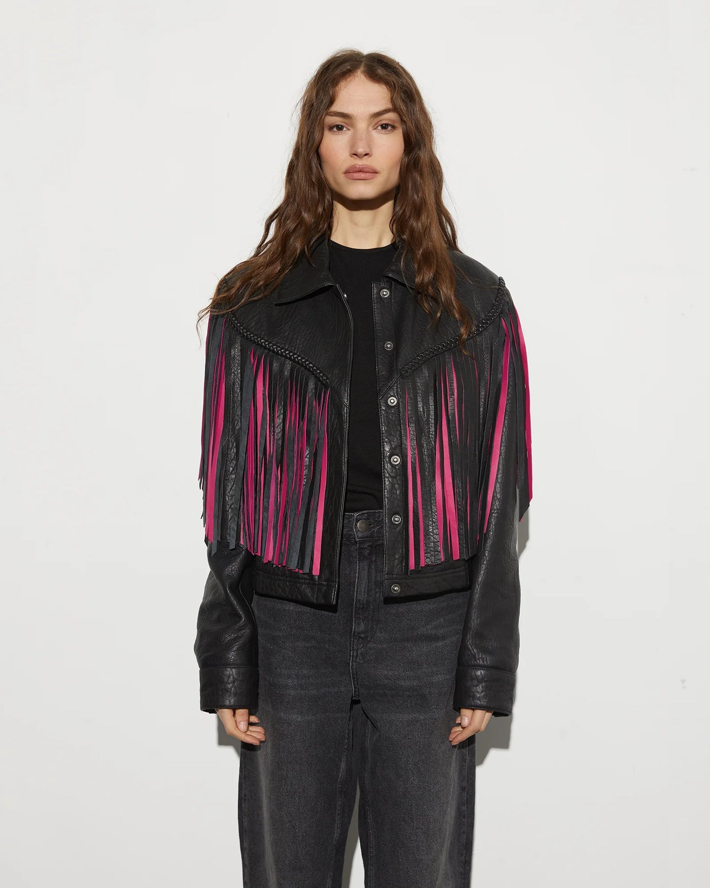 Reste 1 ! Veste à franges en cuir Janez