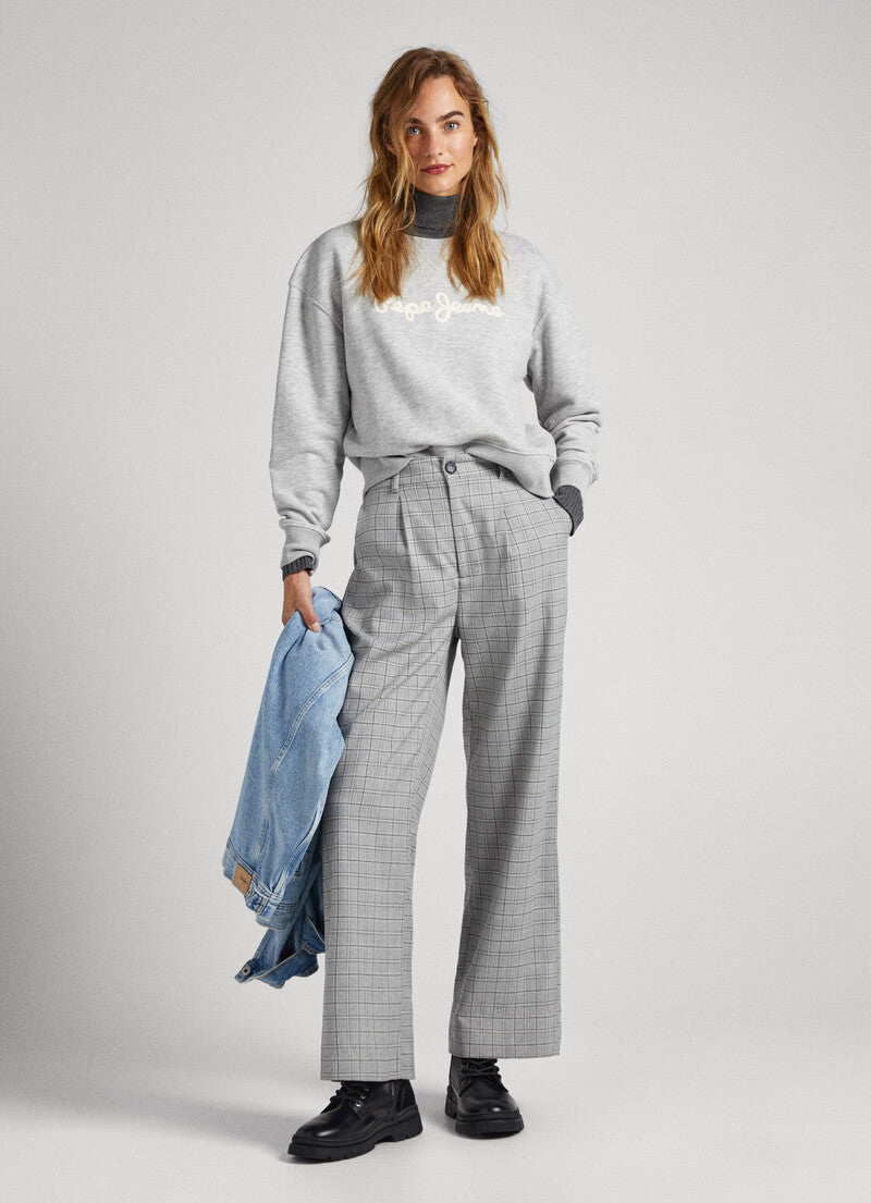 Pantalon droit à carreaux gris