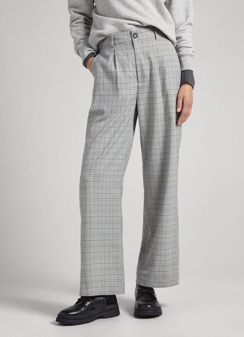 Pantalon droit à carreaux gris