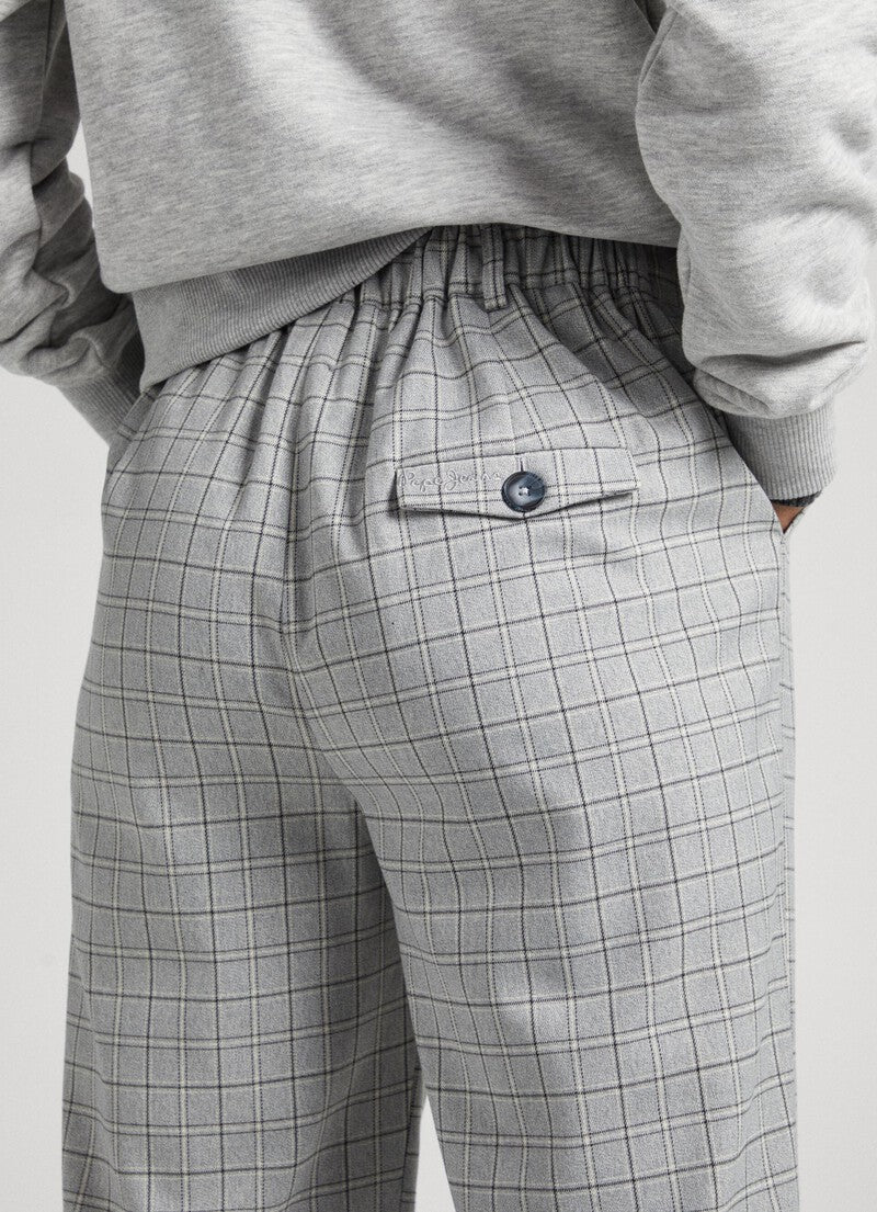 Pantalon droit à carreaux gris
