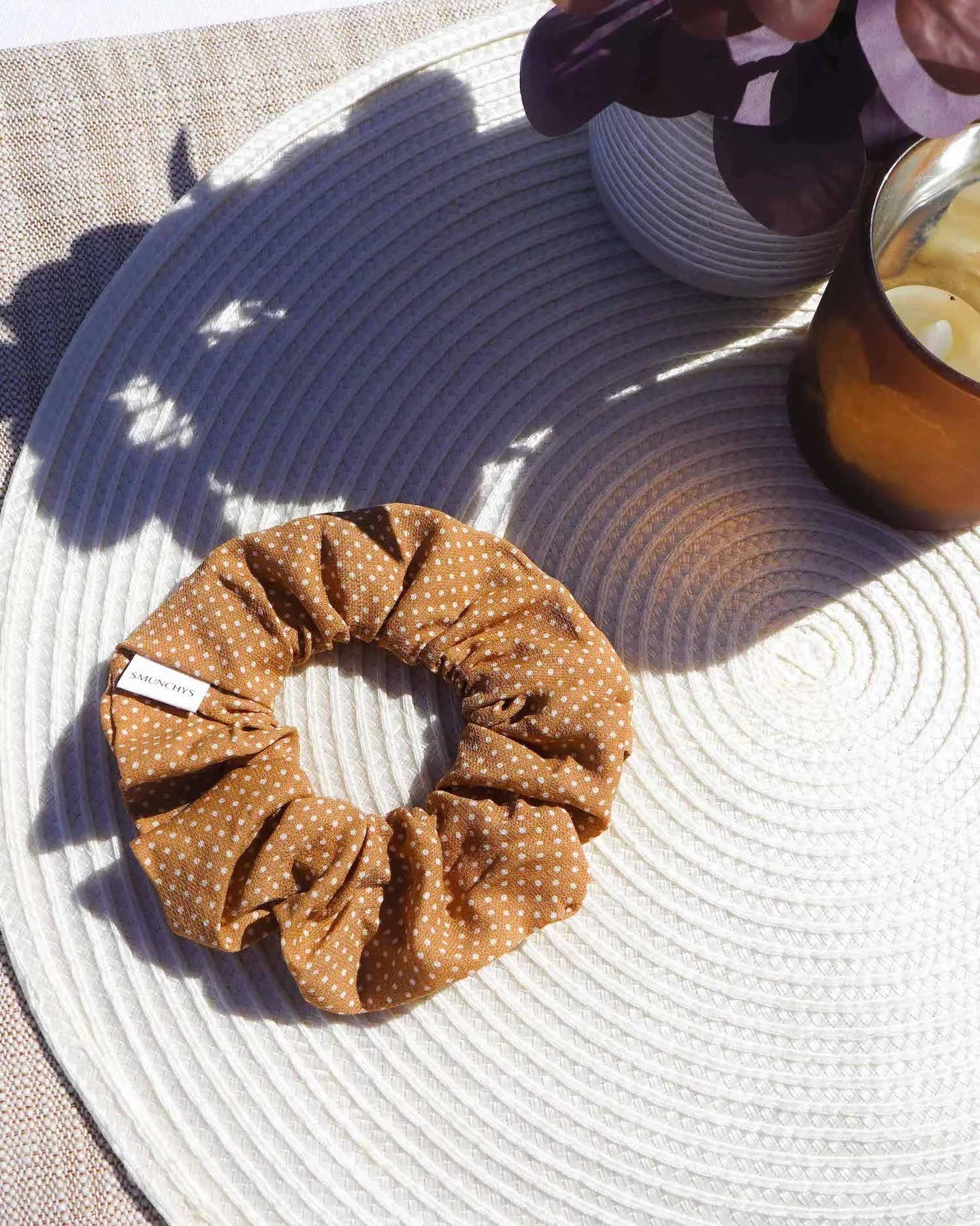 Chouchou à pois caramel avec zip