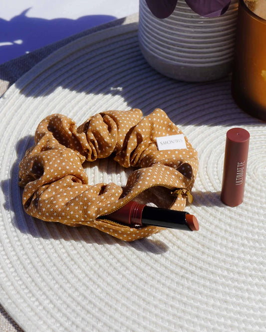 Chouchou à pois caramel avec zip