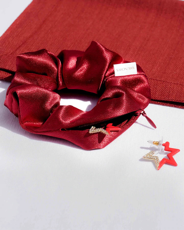 Chouchou rouge satiné avec zip