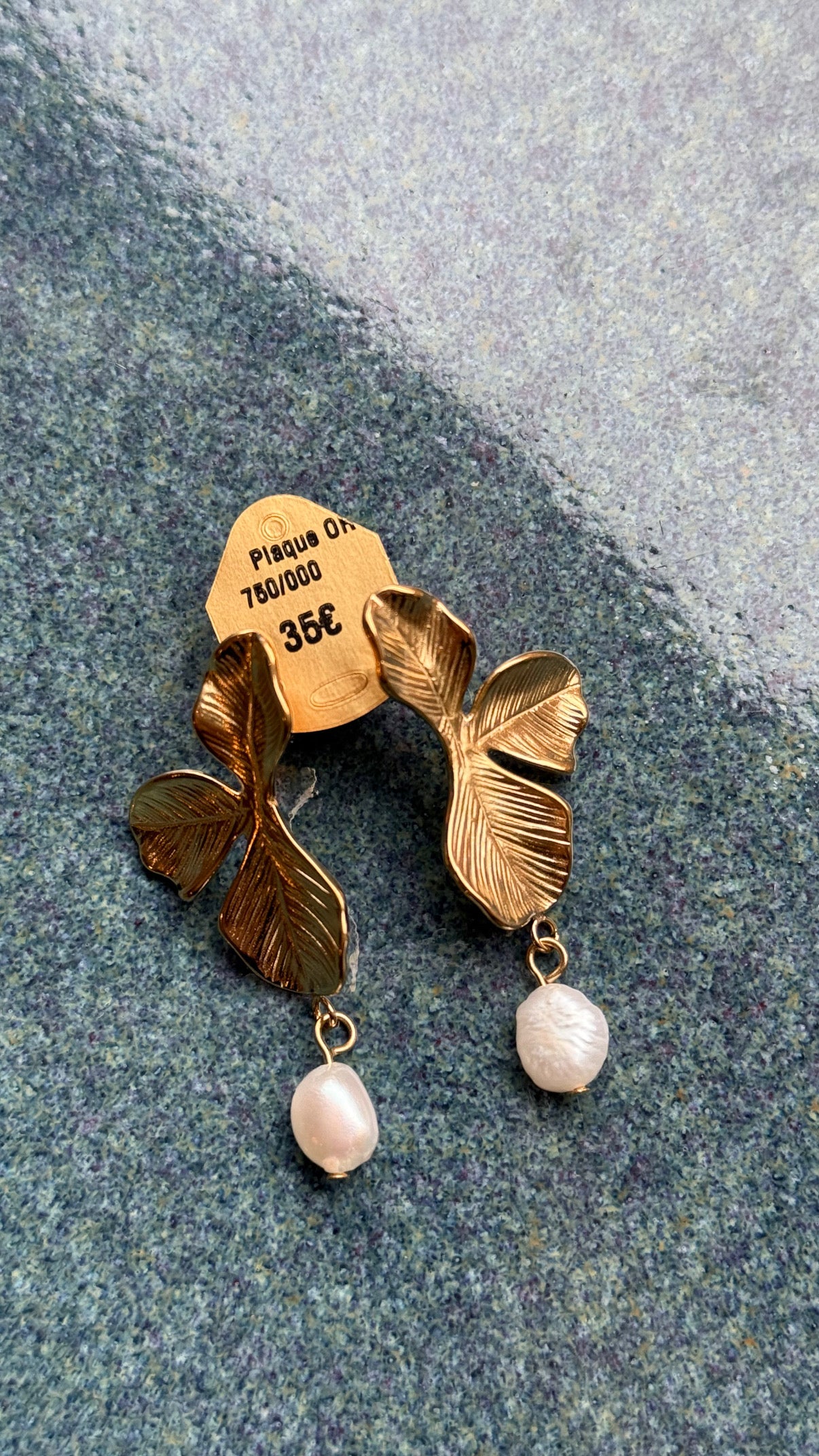 Boucles d’oreilles feuille et perle