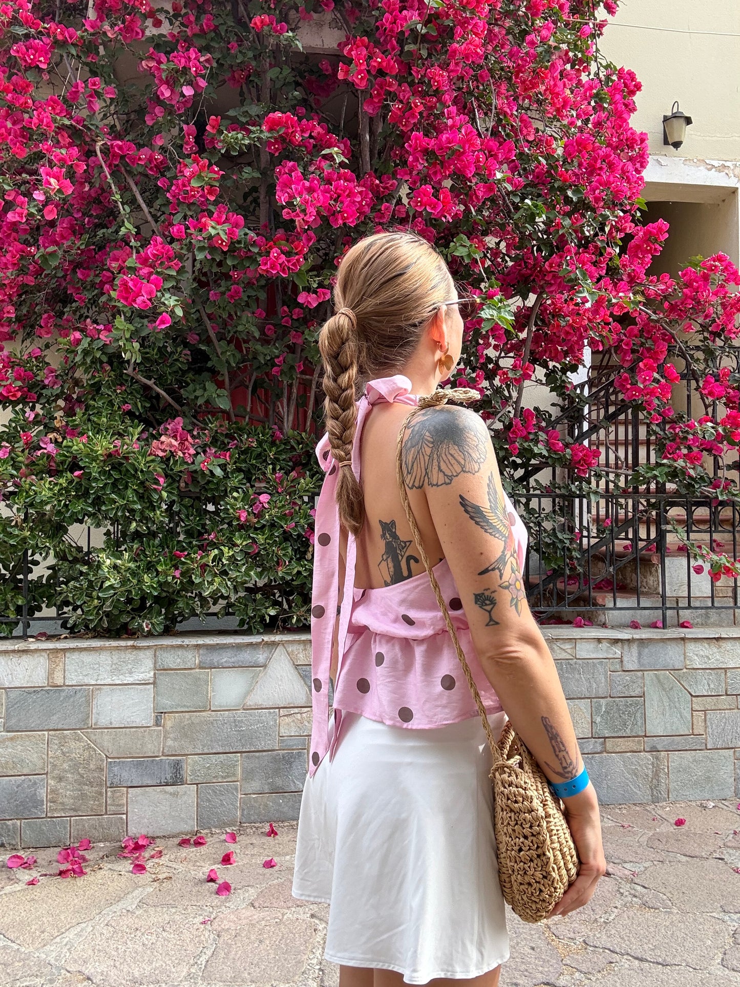 Ensemble top Péplum et jupe longue à pois