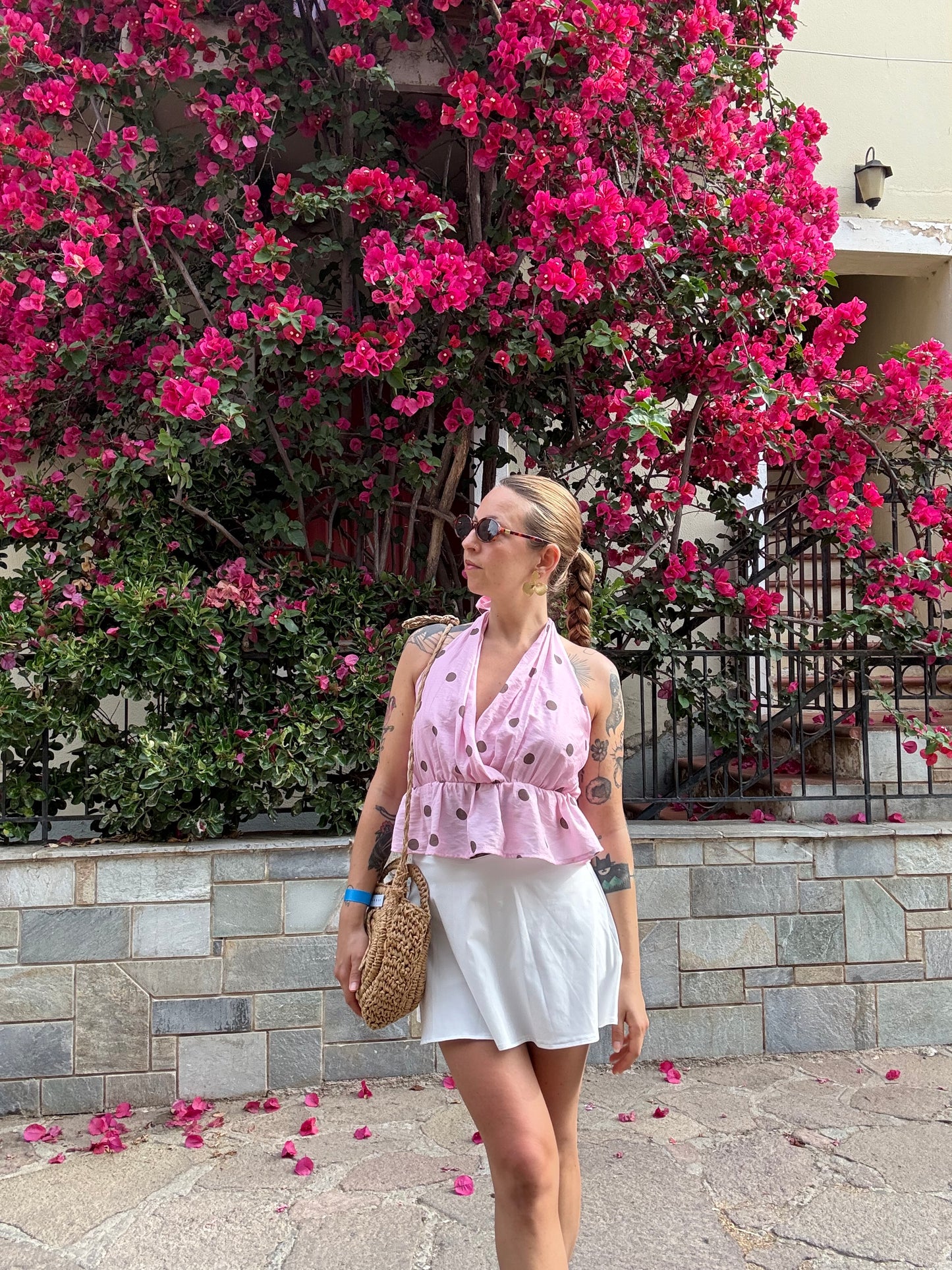 Ensemble top Péplum et jupe longue à pois