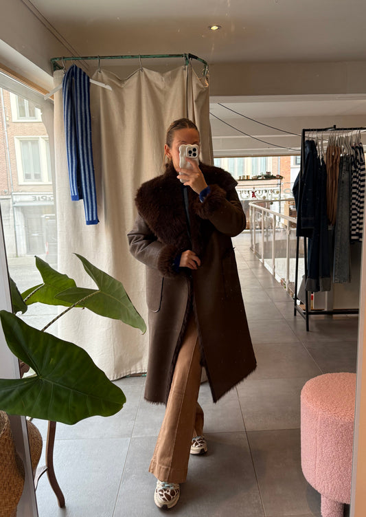 Manteau long réversible en fausse fourrure