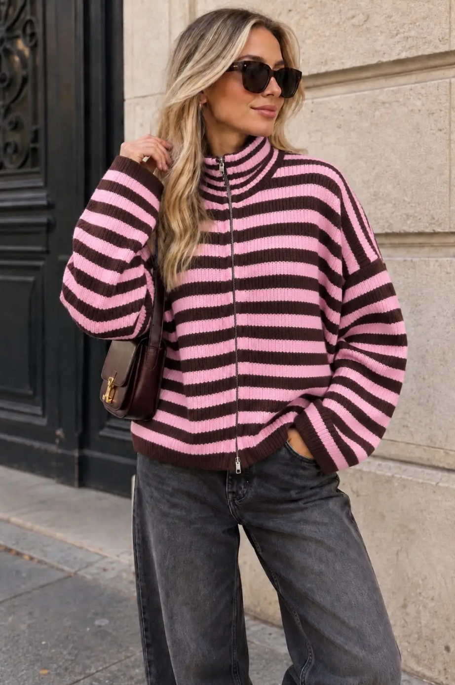 Gilet Zippé à Rayures