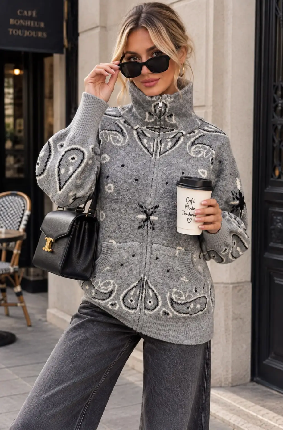 Gilet Zippé en Maille Motif Bandana