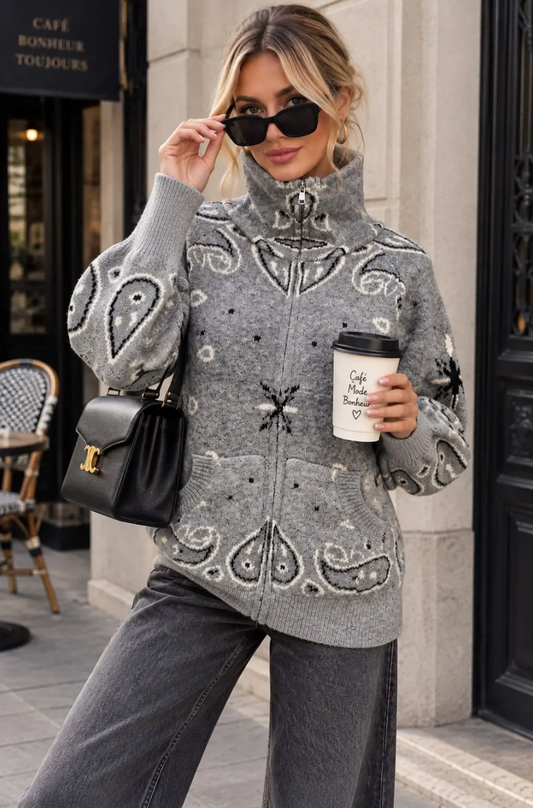 Gilet Zippé en Maille Motif Bandana