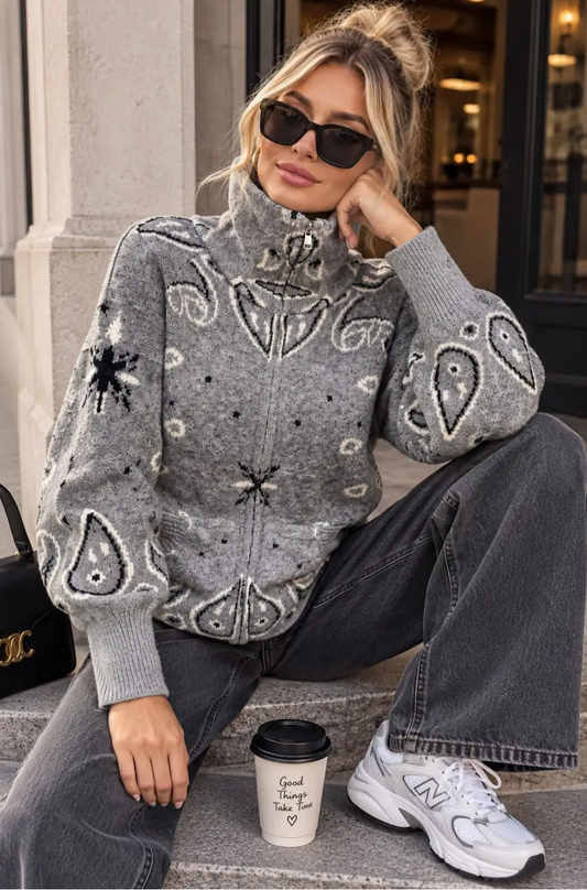 Gilet Zippé en Maille Motif Bandana