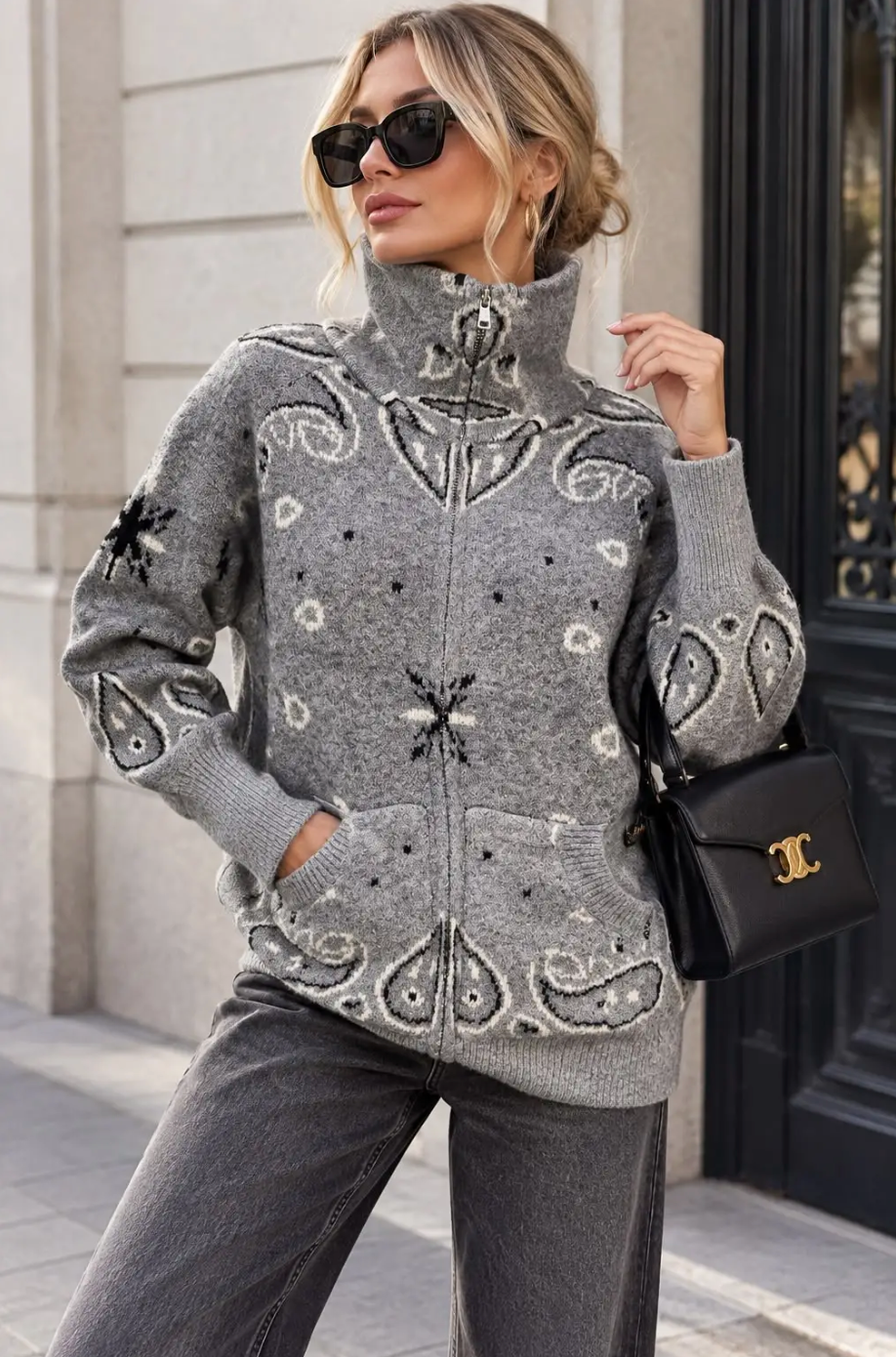 Gilet Zippé en Maille Motif Bandana