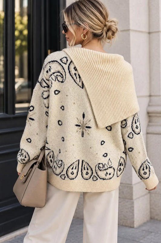 Pull Bandana à Maxi Col Asymétrique Boutonné