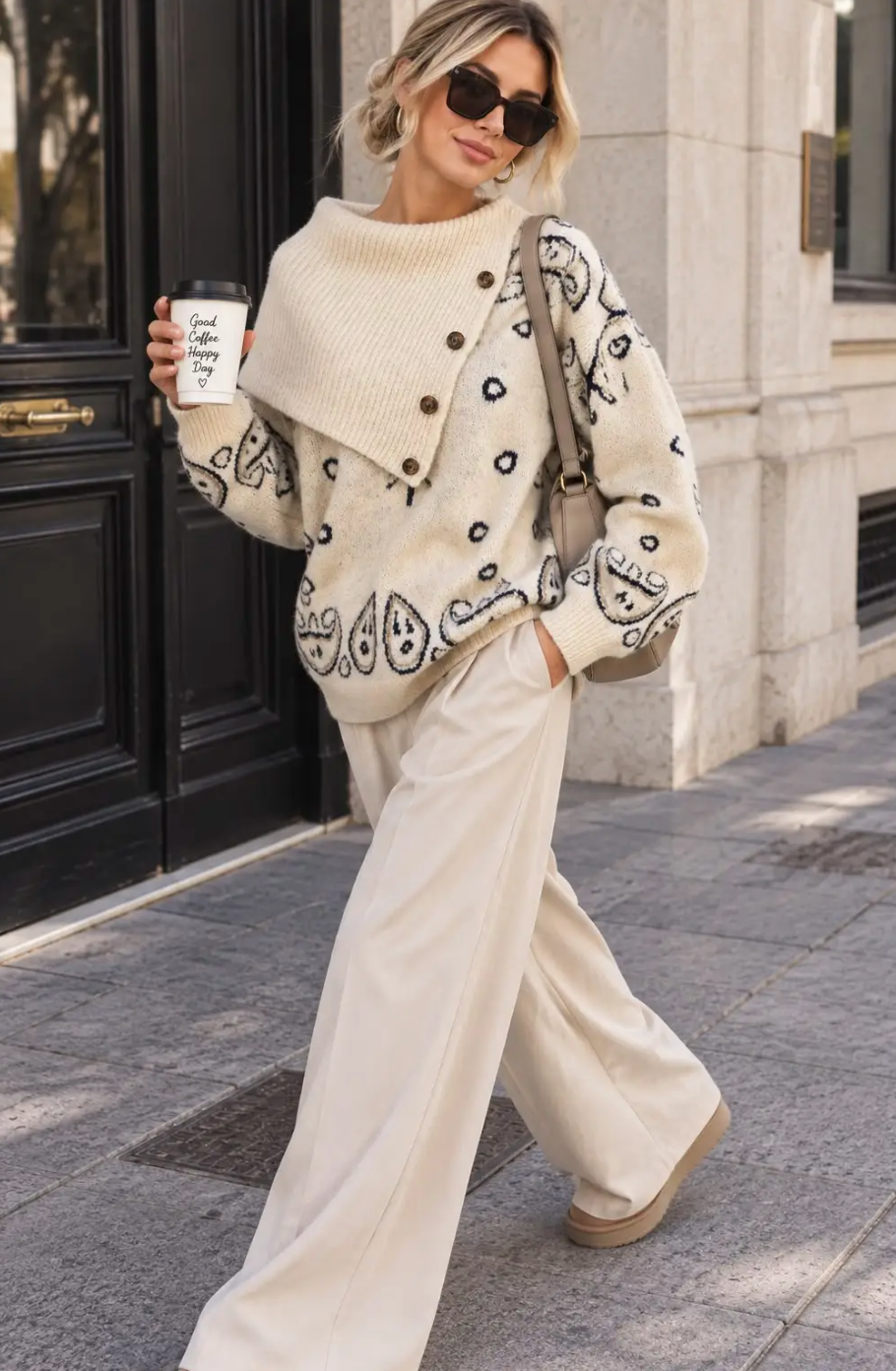 Pull Bandana à Maxi Col Asymétrique Boutonné