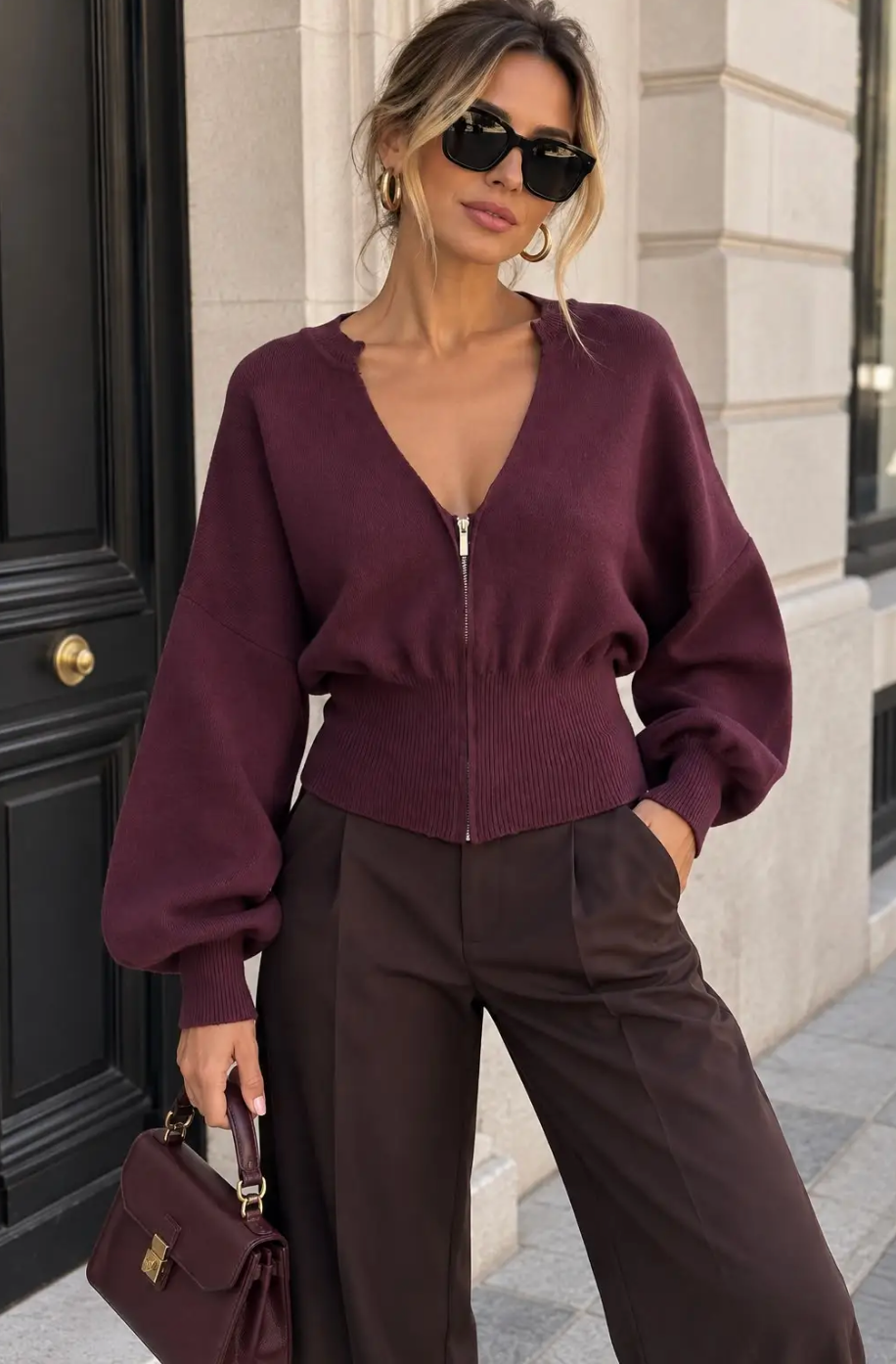 Gilet Zippé à Taille Cintrée & Manches Ballon