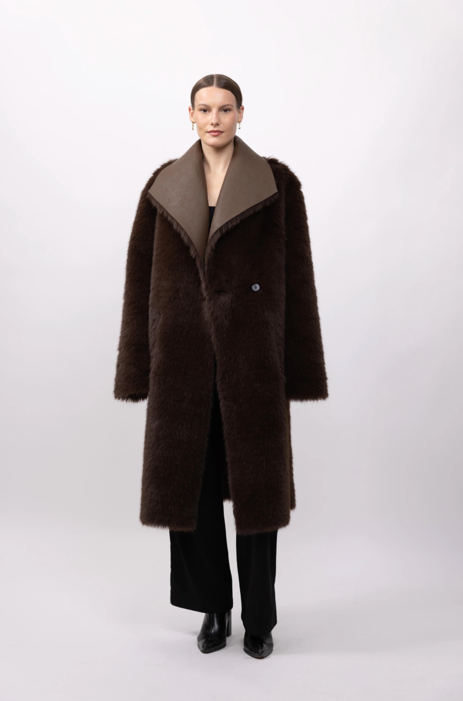 Manteau long réversible en fausse fourrure