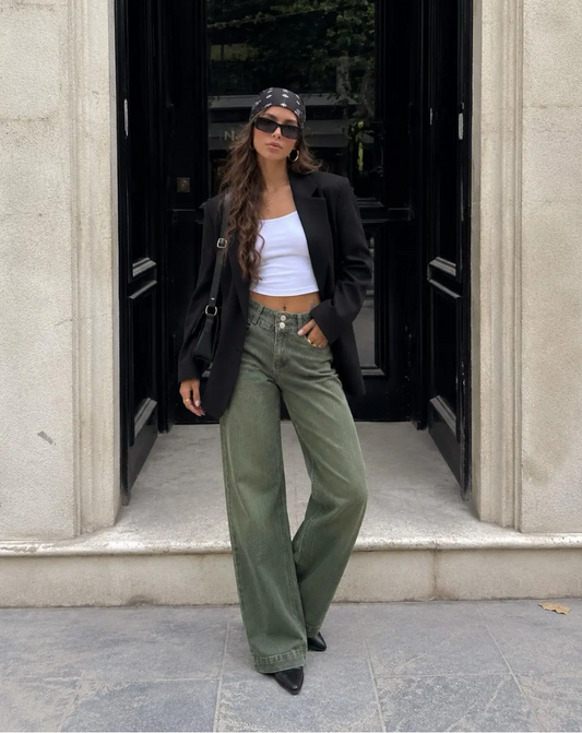 Jean Wide leg double bouton Vert Olive