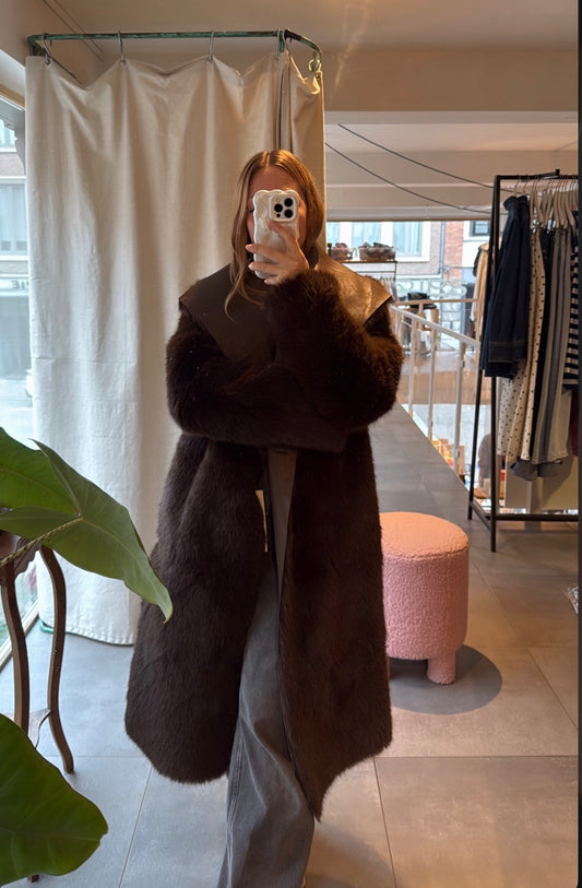 Manteau long réversible en fausse fourrure