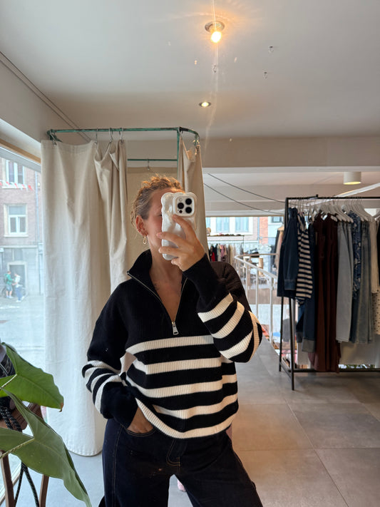 Pull Maille Rayures Col Zippé 2 coloris