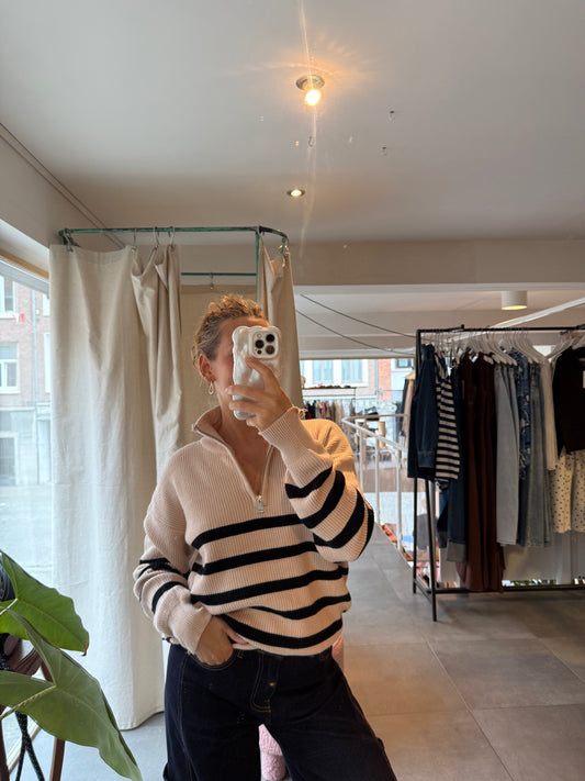 Pull Maille Rayures Col Zippé 2 coloris