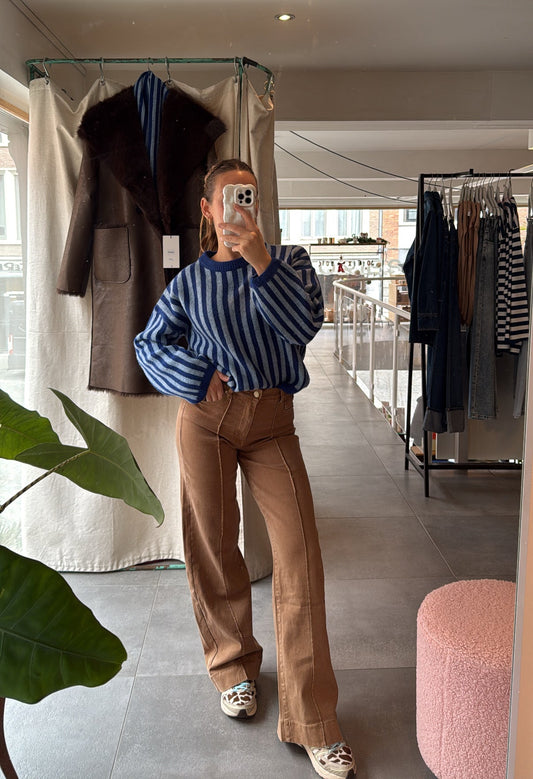 Jean Wide Leg avec Couture Camel Taupe