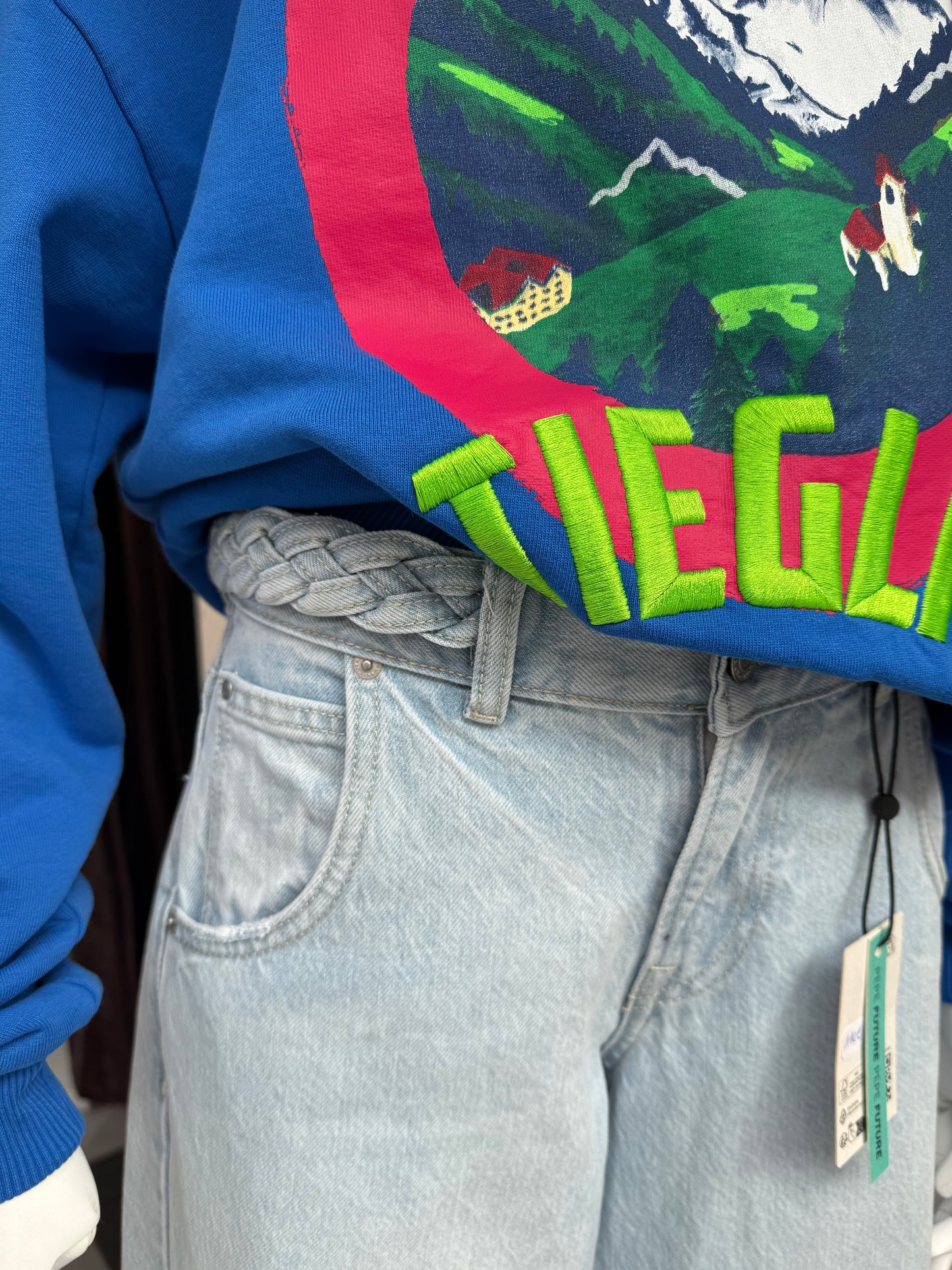 Denim Barrel ceinture tréssée