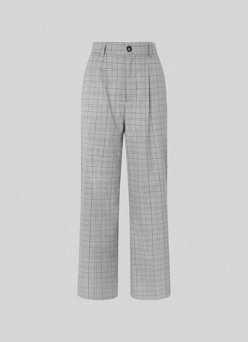 Pantalon droit à carreaux gris