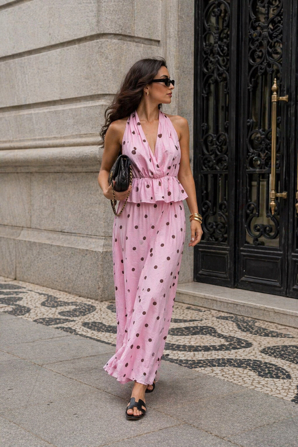 Ensemble top Péplum et jupe longue à pois