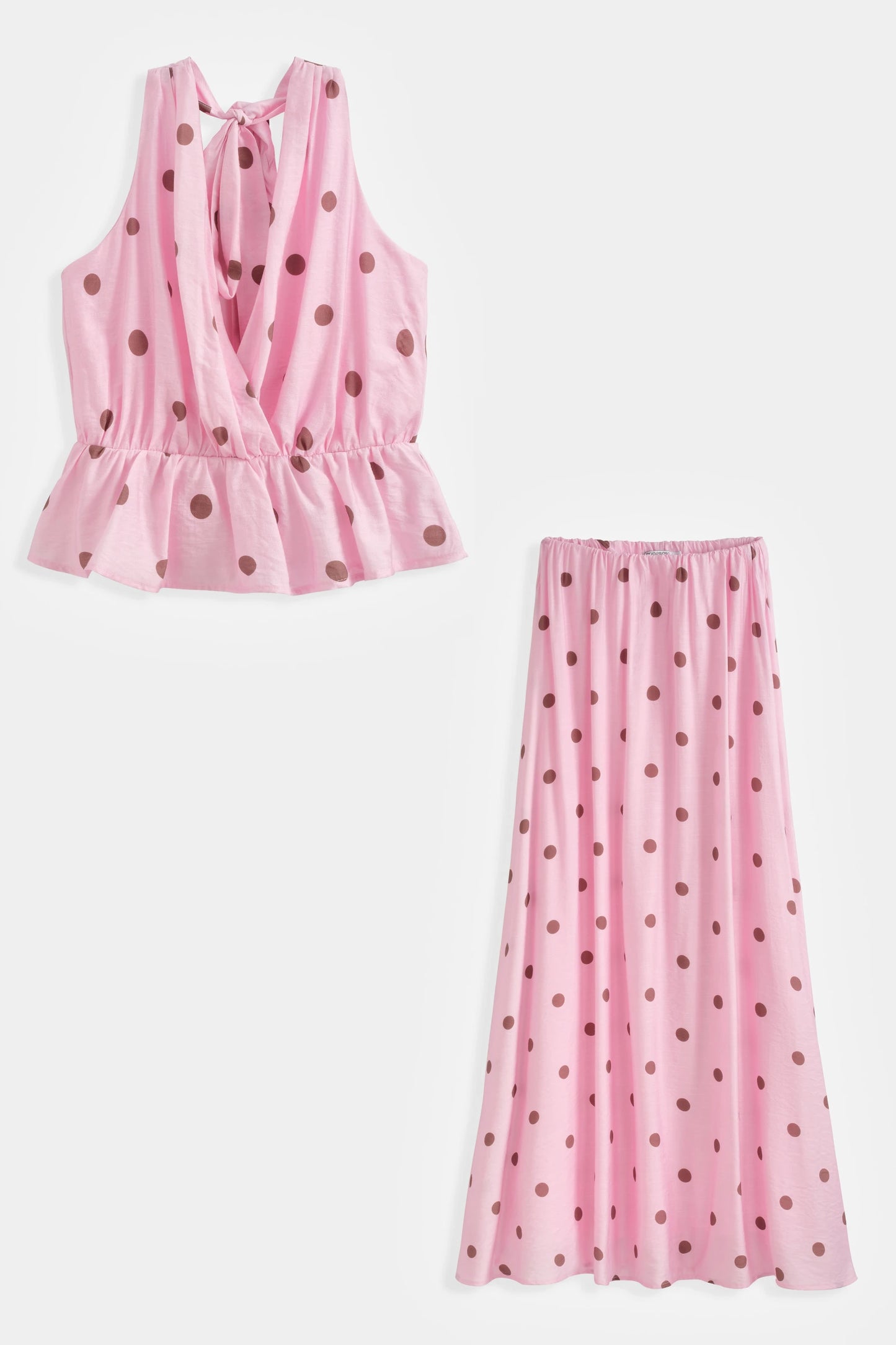 Ensemble top Péplum et jupe longue à pois