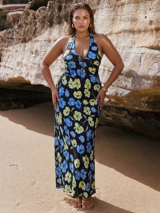 PLUS SIZE: Robe longue florale dos nu