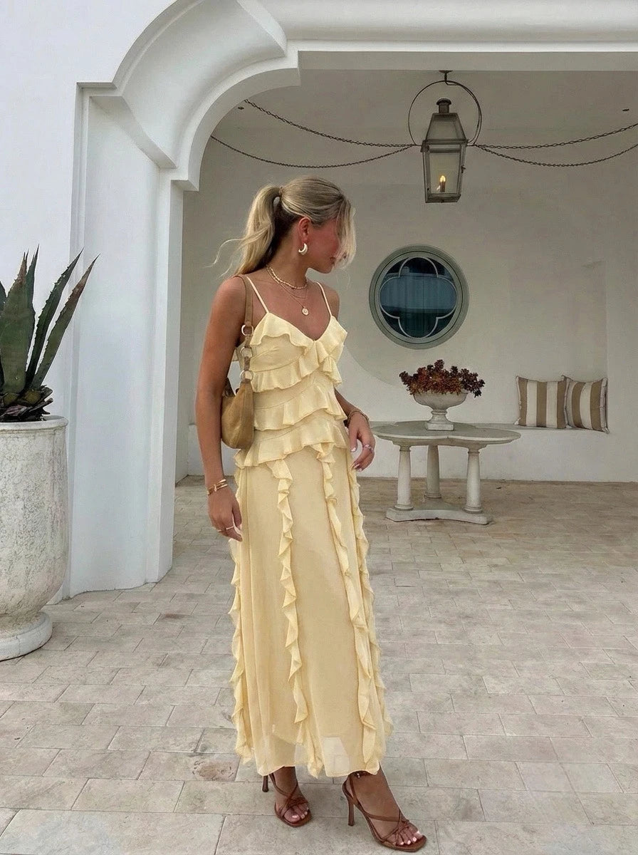 Robe longue à volants