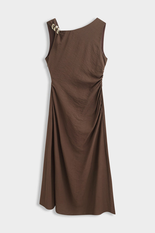 Robe midi asymétrique à boucle et drapés
