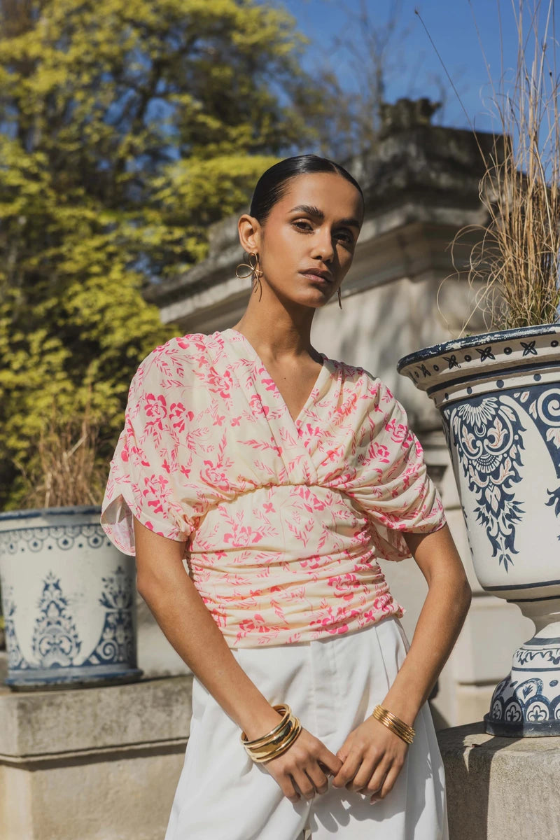 Blouse drapé à motifs floraux