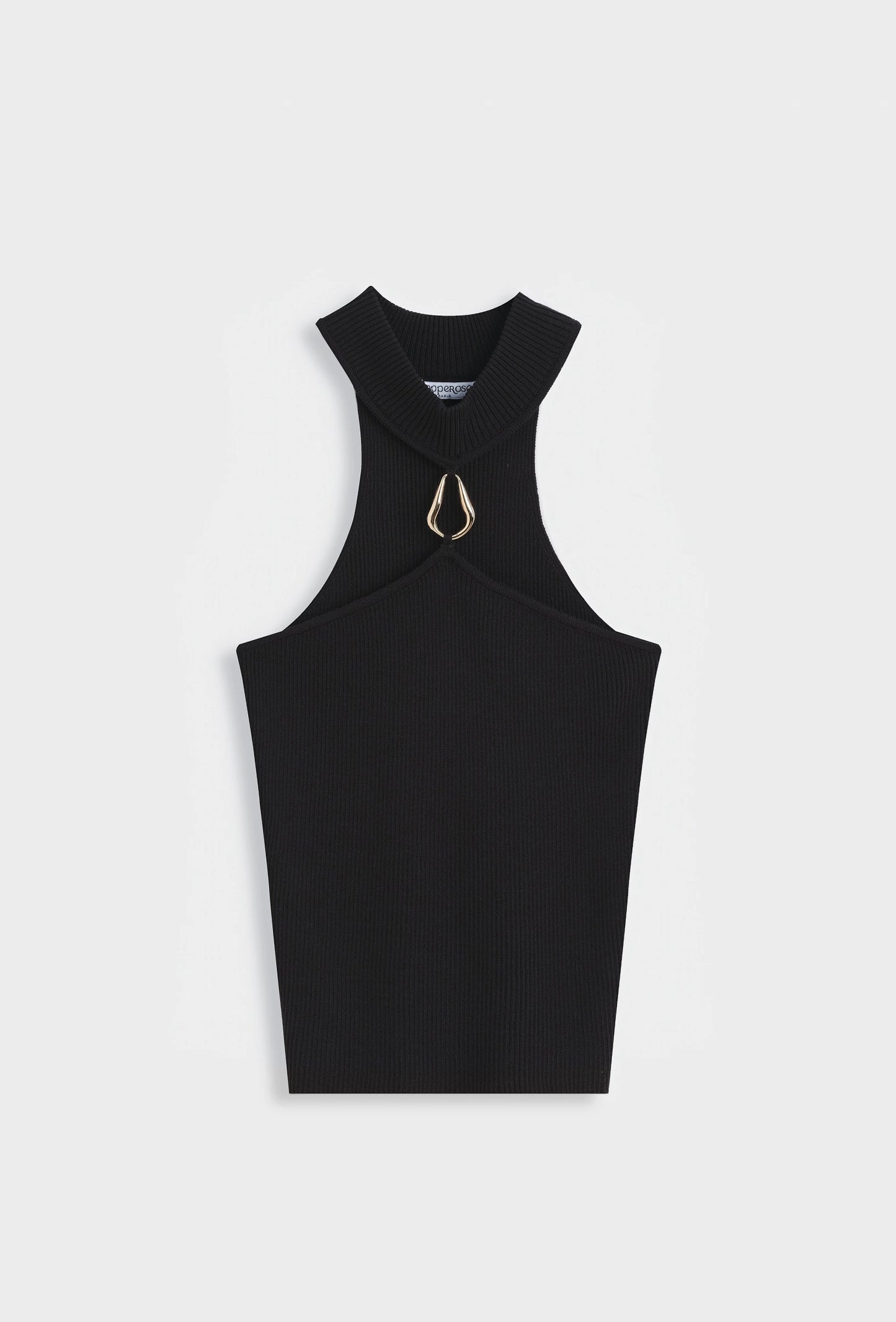 Reste 1 ! Top en maille côtelé à col halter et boucle en or